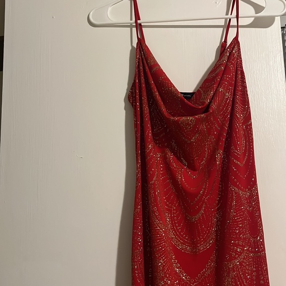 Women’s vintage formal gown maxi glitter red dress - Picture 4 of 7